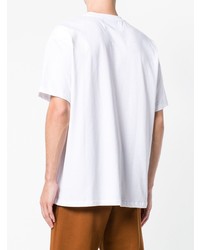 weißes und schwarzes bedrucktes T-Shirt mit einem Rundhalsausschnitt von Raf Simons X Fred Perry