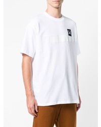 weißes und schwarzes bedrucktes T-Shirt mit einem Rundhalsausschnitt von Raf Simons X Fred Perry