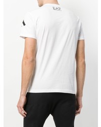 weißes und schwarzes bedrucktes T-Shirt mit einem Rundhalsausschnitt von Ea7 Emporio Armani