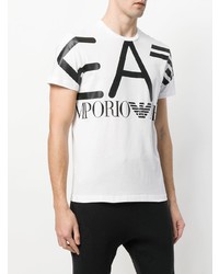 weißes und schwarzes bedrucktes T-Shirt mit einem Rundhalsausschnitt von Ea7 Emporio Armani