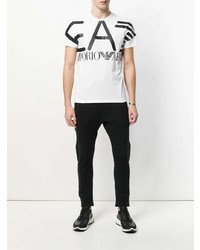 weißes und schwarzes bedrucktes T-Shirt mit einem Rundhalsausschnitt von Ea7 Emporio Armani