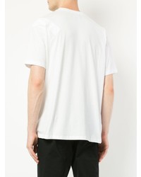 weißes und schwarzes bedrucktes T-Shirt mit einem Rundhalsausschnitt von Raf Simons X Fred Perry