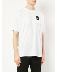 weißes und schwarzes bedrucktes T-Shirt mit einem Rundhalsausschnitt von Raf Simons X Fred Perry