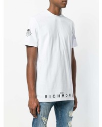 weißes und schwarzes bedrucktes T-Shirt mit einem Rundhalsausschnitt von John Richmond