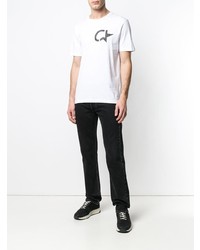 weißes und schwarzes bedrucktes T-Shirt mit einem Rundhalsausschnitt von Calvin Klein Jeans