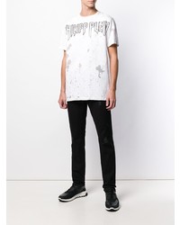 weißes und schwarzes bedrucktes T-Shirt mit einem Rundhalsausschnitt von Philipp Plein