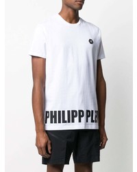 weißes und schwarzes bedrucktes T-Shirt mit einem Rundhalsausschnitt von Philipp Plein