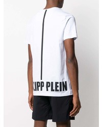 weißes und schwarzes bedrucktes T-Shirt mit einem Rundhalsausschnitt von Philipp Plein