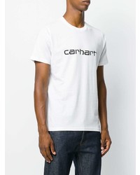 weißes und schwarzes bedrucktes T-Shirt mit einem Rundhalsausschnitt von Carhartt