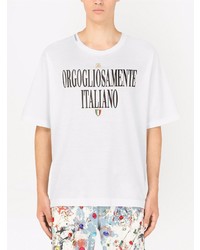 weißes und schwarzes bedrucktes T-Shirt mit einem Rundhalsausschnitt von Dolce & Gabbana