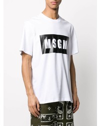 weißes und schwarzes bedrucktes T-Shirt mit einem Rundhalsausschnitt von MSGM