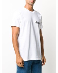 weißes und schwarzes bedrucktes T-Shirt mit einem Rundhalsausschnitt von Helmut Lang