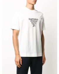 weißes und schwarzes bedrucktes T-Shirt mit einem Rundhalsausschnitt von Emporio Armani