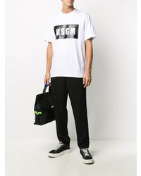 weißes und schwarzes bedrucktes T-Shirt mit einem Rundhalsausschnitt von MSGM