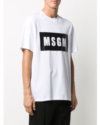 weißes und schwarzes bedrucktes T-Shirt mit einem Rundhalsausschnitt von MSGM