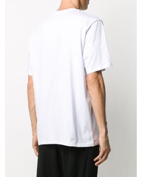 weißes und schwarzes bedrucktes T-Shirt mit einem Rundhalsausschnitt von MSGM