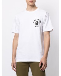 weißes und schwarzes bedrucktes T-Shirt mit einem Rundhalsausschnitt von A Bathing Ape