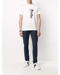 weißes und schwarzes bedrucktes T-Shirt mit einem Rundhalsausschnitt von Emporio Armani