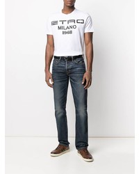 weißes und schwarzes bedrucktes T-Shirt mit einem Rundhalsausschnitt von Etro