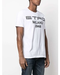 weißes und schwarzes bedrucktes T-Shirt mit einem Rundhalsausschnitt von Etro