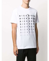 weißes und schwarzes bedrucktes T-Shirt mit einem Rundhalsausschnitt von John Richmond