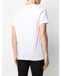 weißes und schwarzes bedrucktes T-Shirt mit einem Rundhalsausschnitt von Trussardi