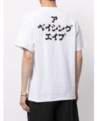 weißes und schwarzes bedrucktes T-Shirt mit einem Rundhalsausschnitt von A Bathing Ape