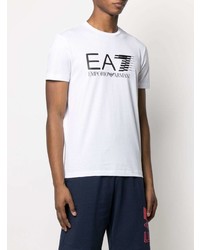 weißes und schwarzes bedrucktes T-Shirt mit einem Rundhalsausschnitt von Ea7 Emporio Armani