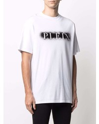 weißes und schwarzes bedrucktes T-Shirt mit einem Rundhalsausschnitt von Philipp Plein