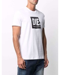 weißes und schwarzes bedrucktes T-Shirt mit einem Rundhalsausschnitt von Diesel