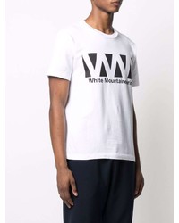 weißes und schwarzes bedrucktes T-Shirt mit einem Rundhalsausschnitt von White Mountaineering