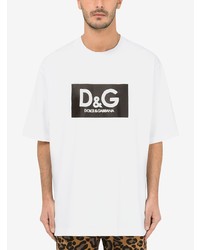 weißes und schwarzes bedrucktes T-Shirt mit einem Rundhalsausschnitt von Dolce & Gabbana