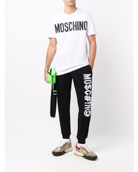 weißes und schwarzes bedrucktes T-Shirt mit einem Rundhalsausschnitt von Moschino