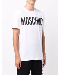 weißes und schwarzes bedrucktes T-Shirt mit einem Rundhalsausschnitt von Moschino