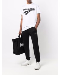 weißes und schwarzes bedrucktes T-Shirt mit einem Rundhalsausschnitt von DSQUARED2