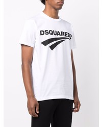 weißes und schwarzes bedrucktes T-Shirt mit einem Rundhalsausschnitt von DSQUARED2