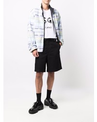 weißes und schwarzes bedrucktes T-Shirt mit einem Rundhalsausschnitt von MSGM