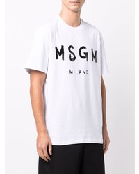 weißes und schwarzes bedrucktes T-Shirt mit einem Rundhalsausschnitt von MSGM