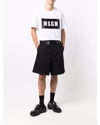 weißes und schwarzes bedrucktes T-Shirt mit einem Rundhalsausschnitt von MSGM