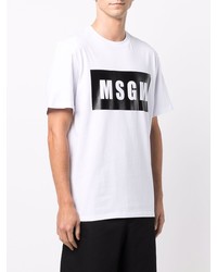 weißes und schwarzes bedrucktes T-Shirt mit einem Rundhalsausschnitt von MSGM