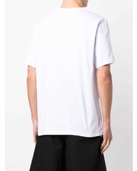 weißes und schwarzes bedrucktes T-Shirt mit einem Rundhalsausschnitt von MSGM