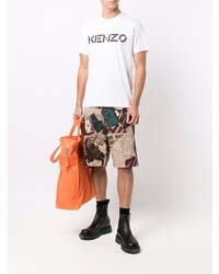 weißes und schwarzes bedrucktes T-Shirt mit einem Rundhalsausschnitt von Kenzo