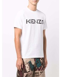 weißes und schwarzes bedrucktes T-Shirt mit einem Rundhalsausschnitt von Kenzo