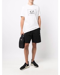 weißes und schwarzes bedrucktes T-Shirt mit einem Rundhalsausschnitt von C.P. Company