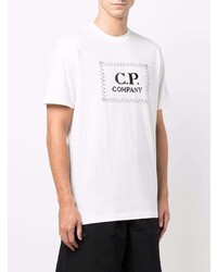 weißes und schwarzes bedrucktes T-Shirt mit einem Rundhalsausschnitt von C.P. Company