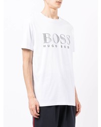 weißes und schwarzes bedrucktes T-Shirt mit einem Rundhalsausschnitt von BOSS