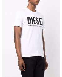 weißes und schwarzes bedrucktes T-Shirt mit einem Rundhalsausschnitt von Diesel