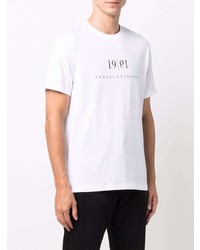 weißes und schwarzes bedrucktes T-Shirt mit einem Rundhalsausschnitt von Armani Exchange