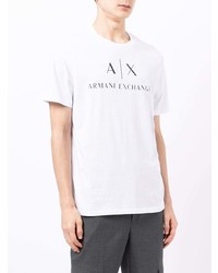 weißes und schwarzes bedrucktes T-Shirt mit einem Rundhalsausschnitt von Armani Exchange