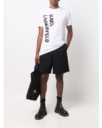 weißes und schwarzes bedrucktes T-Shirt mit einem Rundhalsausschnitt von Karl Lagerfeld